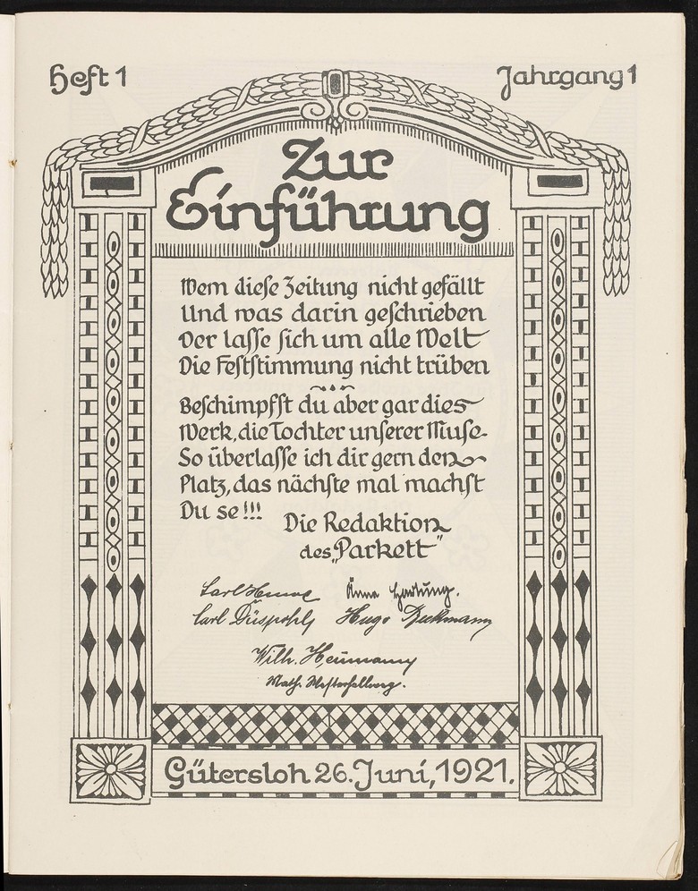 Das Parkett, Zur Einführung.