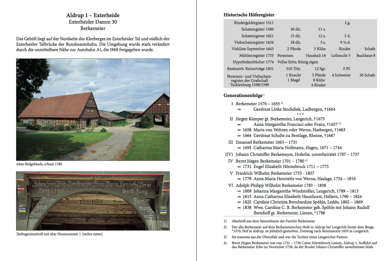 Ein Blick ins Buch: Informationen zu Aldrup 1, dem Hof Berkemeier. Quelle: Stöppel/Jahnke, „Aldrup-Antrup. Eine Bauerschaft in Lengerich“.