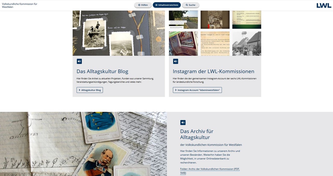 Eindrücke der neuen, inklusiven Webseite, Foto: Volkskundliche Kommission (LWL).