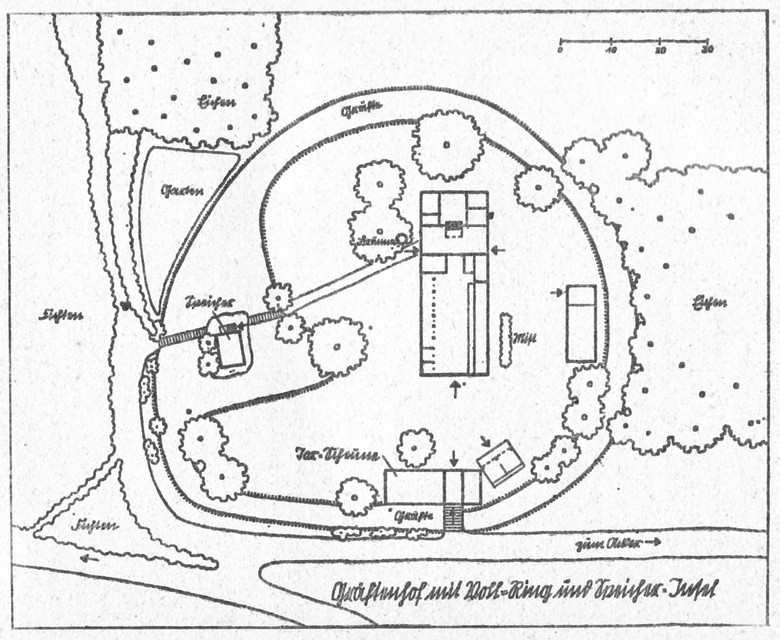 Grundriss des Gräftenhofes Schulze Veltrup (Aus Gustav Wolf Gräftenhöfe, 1944).