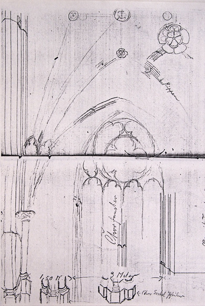 Die Reisebeschreibung von Heinrich Althoff enthält im hinteren Teil auch Skizzen von sakraler Architektur. (Alltagskulturarchiv, Sign. K542, Foto: Cantauw)