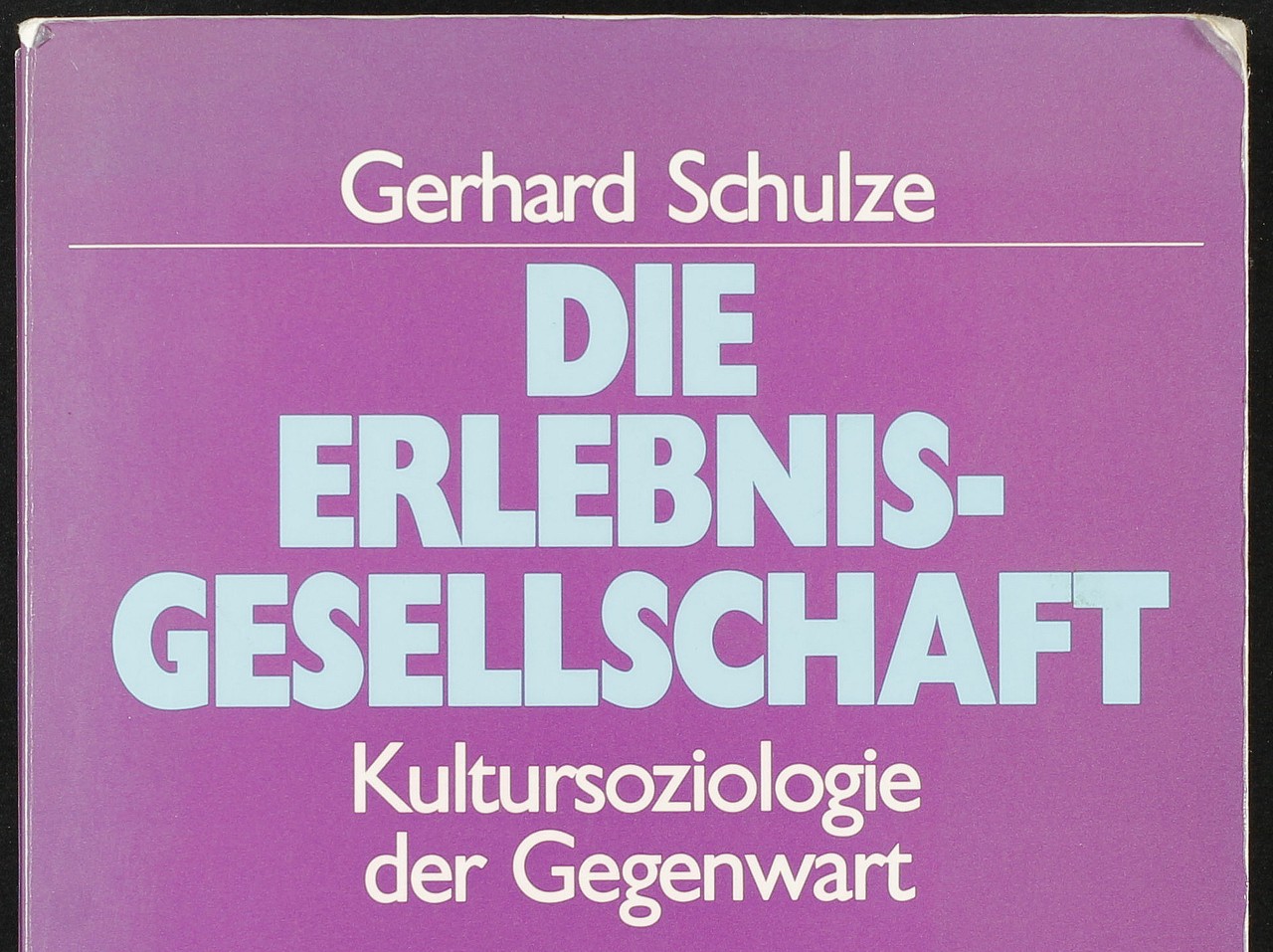Einband der Publikation Gerhard Schulze: Die Erlebnisgesellschaft. Kultursoziologie der Gegenwart (Ausschnitt).