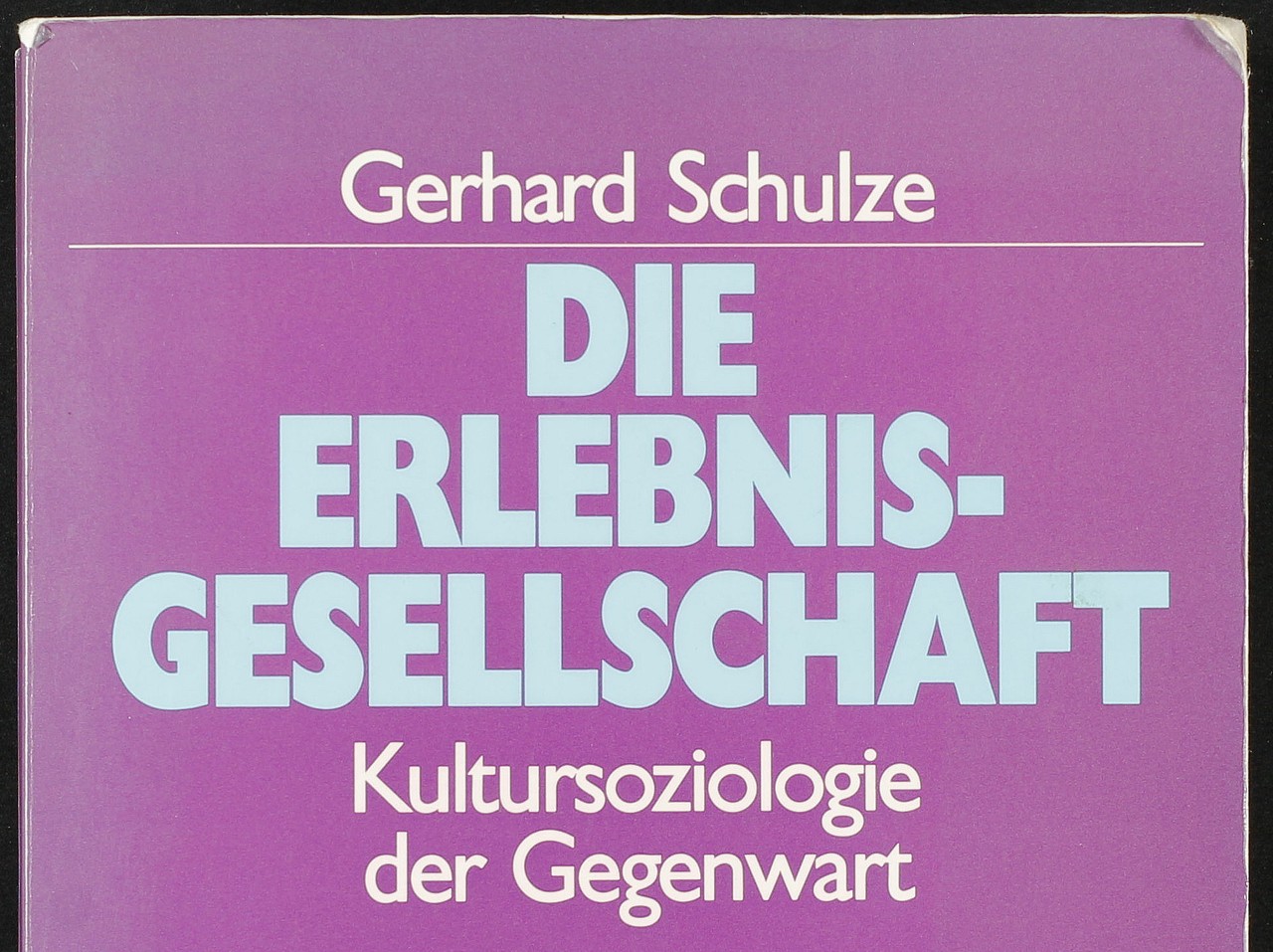 Einband der Publikation Gerhard Schulze: Die Erlebnisgesellschaft. Kultursoziologie der Gegenwart (Ausschnitt).