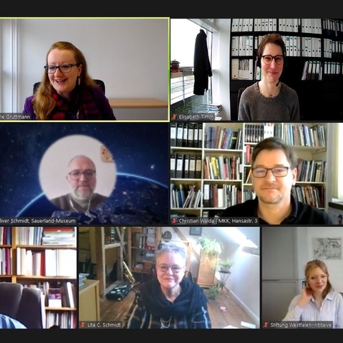 Die Teilnehmenden der digitalen Redaktionskonferenz im Februar 2022. Screenshot: Kommission Alltagskulturforschung.