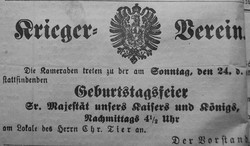 Anzeige des Kriegervereins Billerbeck in der Lokalzeitung „Billerbecker Anzeiger“ vom 17.01.1904. Foto: Privatarchiv Billerbecker Anzeiger. (vergrößerte Bildansicht wird geöffnet)