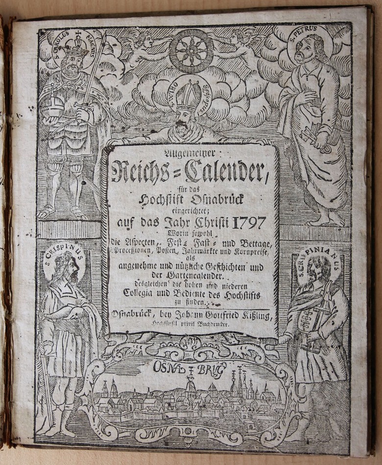 Titelblatt, Allgemeiner Reichs-Calender, für das Hochstift Osnabrück eingerichtet auf das Jahr Christi 1797. Foto: Regenbrecht/LWL.