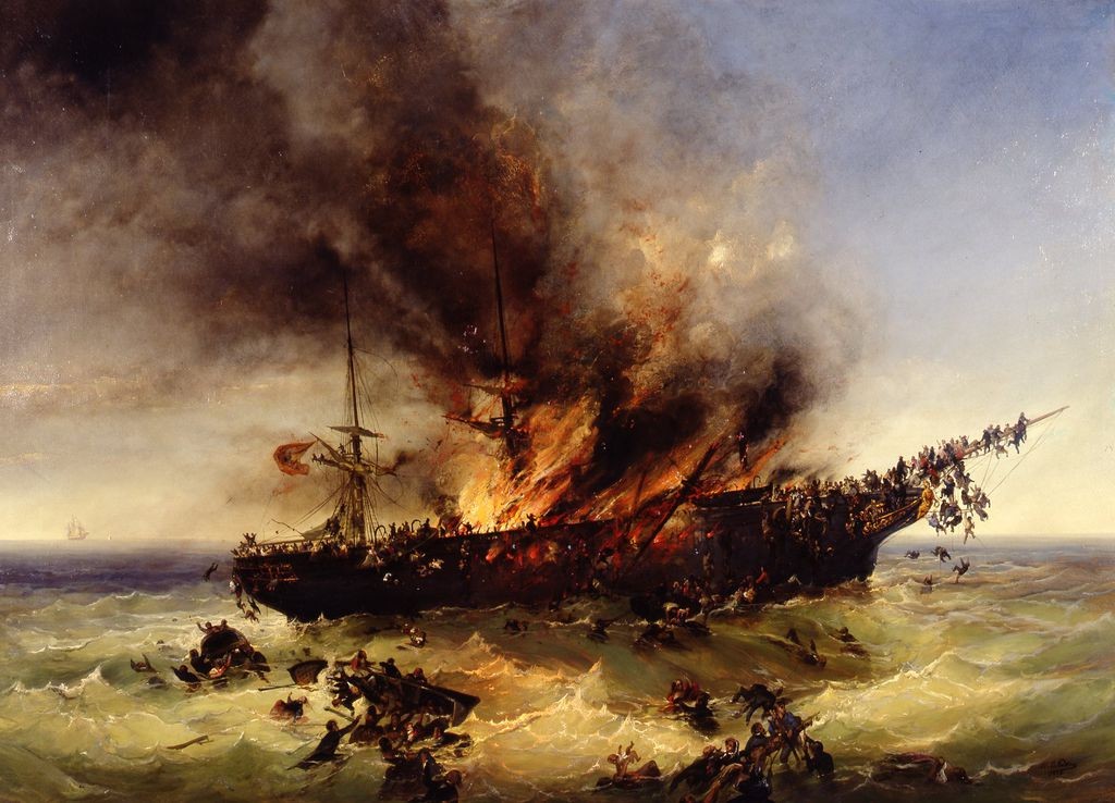 Johann Carl Berthold Püttner malte 1858 den Untergang des Auswandererschiffes „Austria“. © Deutsches Historisches Museum, Berlin.
