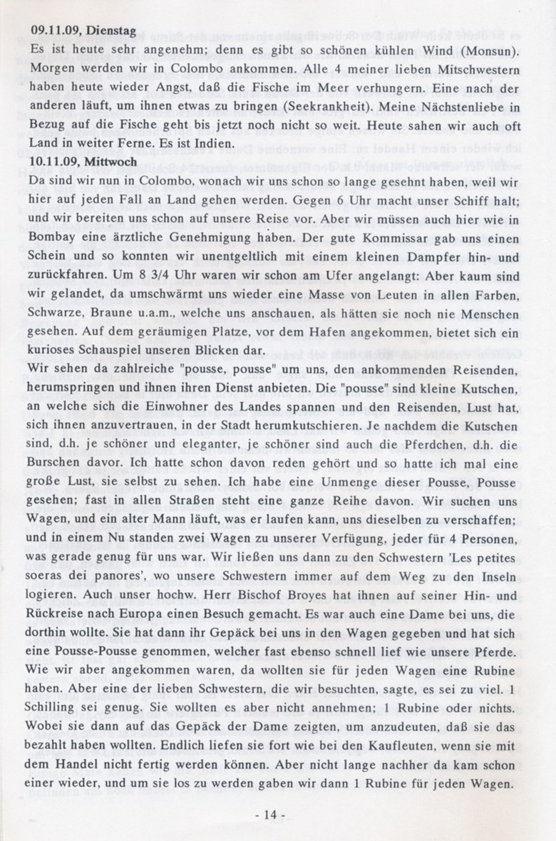 Reiseberichtseintrag vom 10.11.1909 über den Landgang in Colombo, Sri Lanka. (Foto: Familie Wolterkessen)