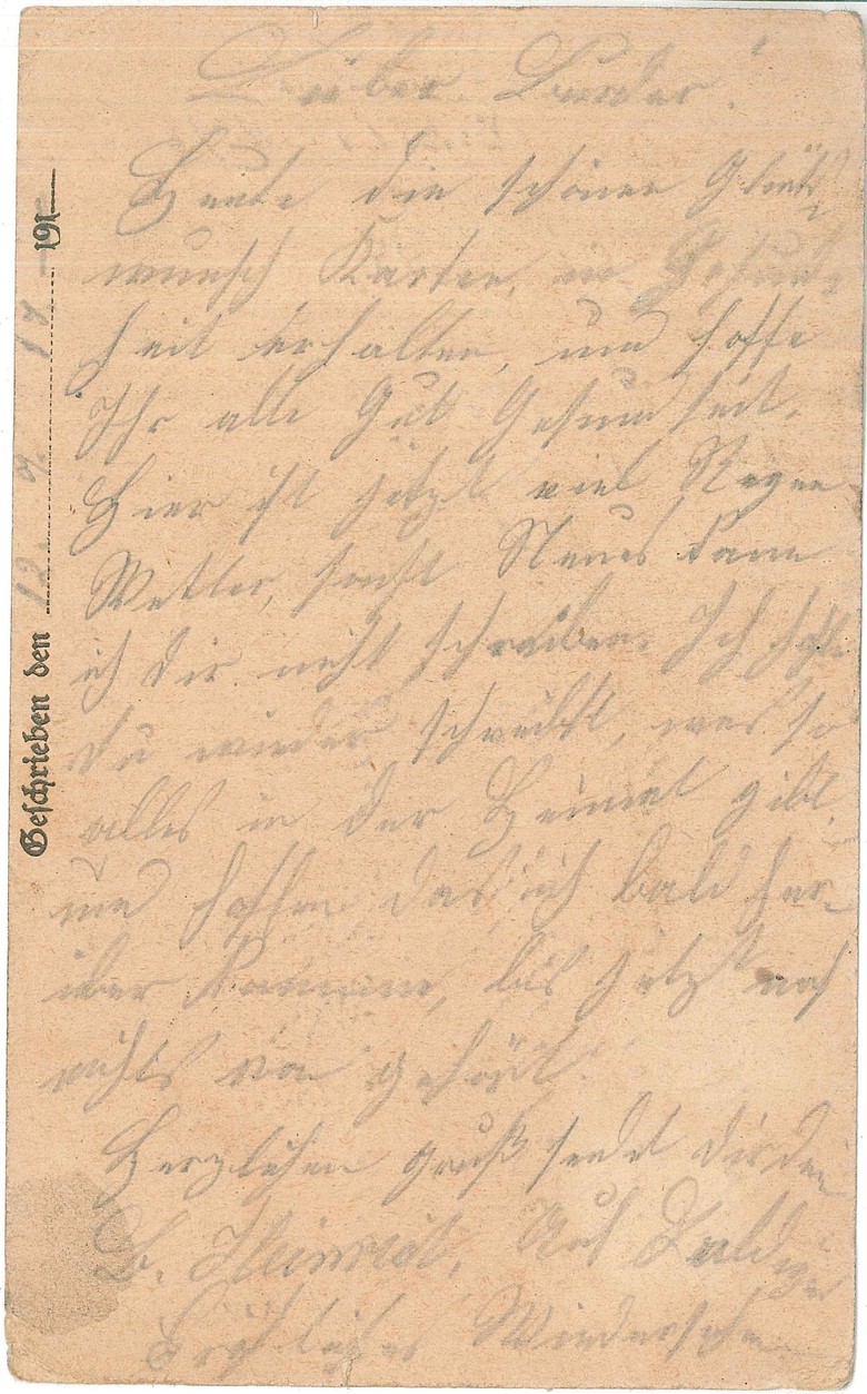 Feldpostkarte Heinrich Echtermeyers vom 12. Juli 1917 (Nachlass Echtermeyer, Familienbesitz).