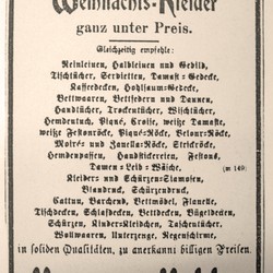 Das "Manufactur-, Leinen-, Wäsche-, Betten- und Aussteuer-Geschäft" Hermann Vahle empfahl "Weihnachts-Kleider ganz unter Preis" als ideale Geschenke. Westfälischer Merkur, 08.12.1900. (vergrößerte Bildansicht wird geöffnet)