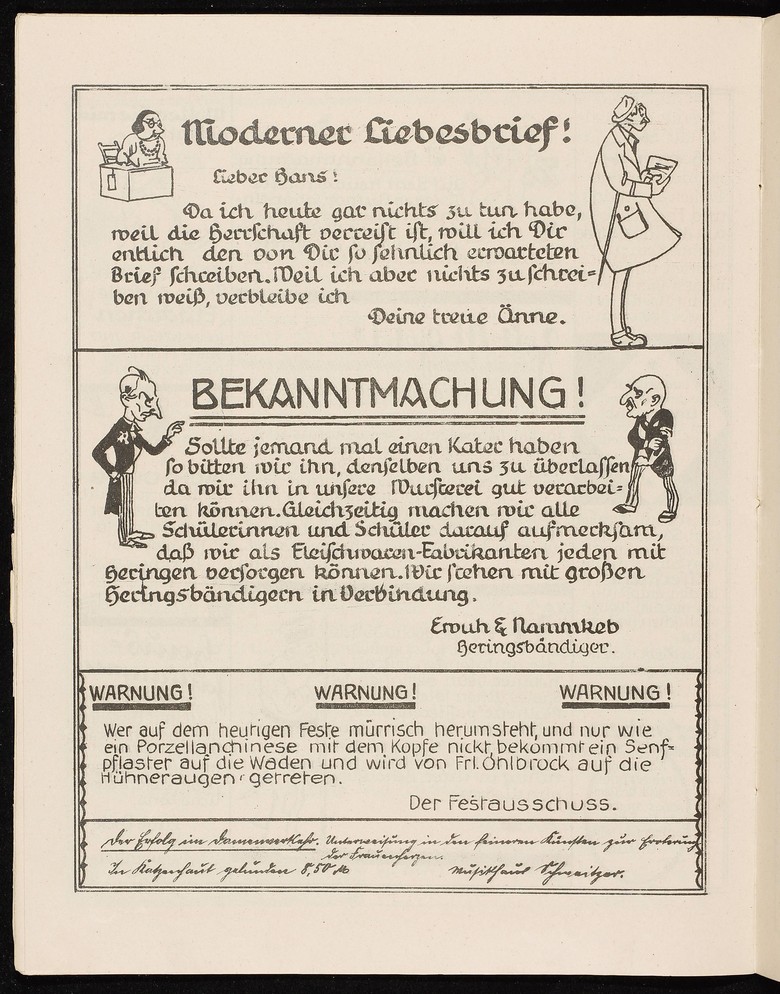 Das Parkett, Anzeigen.