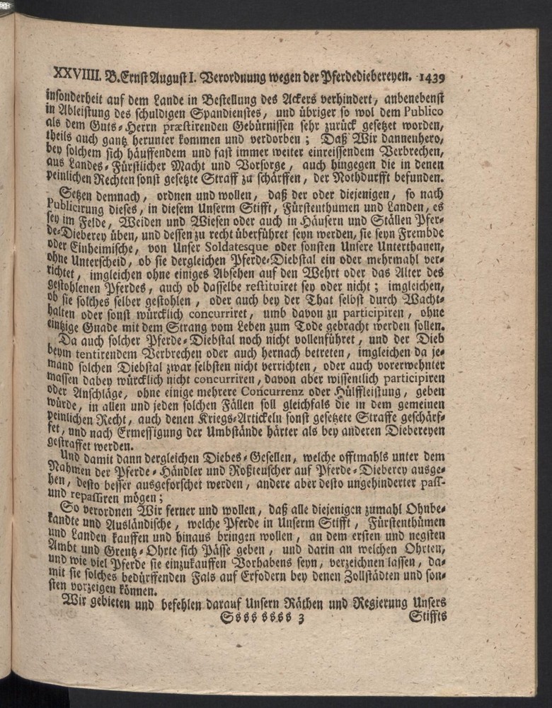 B. Ernst August I. Verordnung wegen der Pferdediebereyen, v. J. 1687.