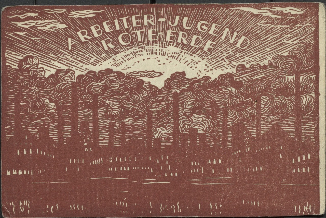 Abb. 2: AAJB, Fotosammlung, 02/17: Werbepostkarte der Arbeiter-Jugend „Rote Erde“, Dortmund 1928, Originalholzschnitt von H. Everz.