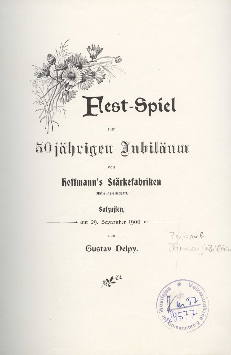 Festspiel zum 50jährigen Jubiläum von Hoffmann’s Stärkefabriken.