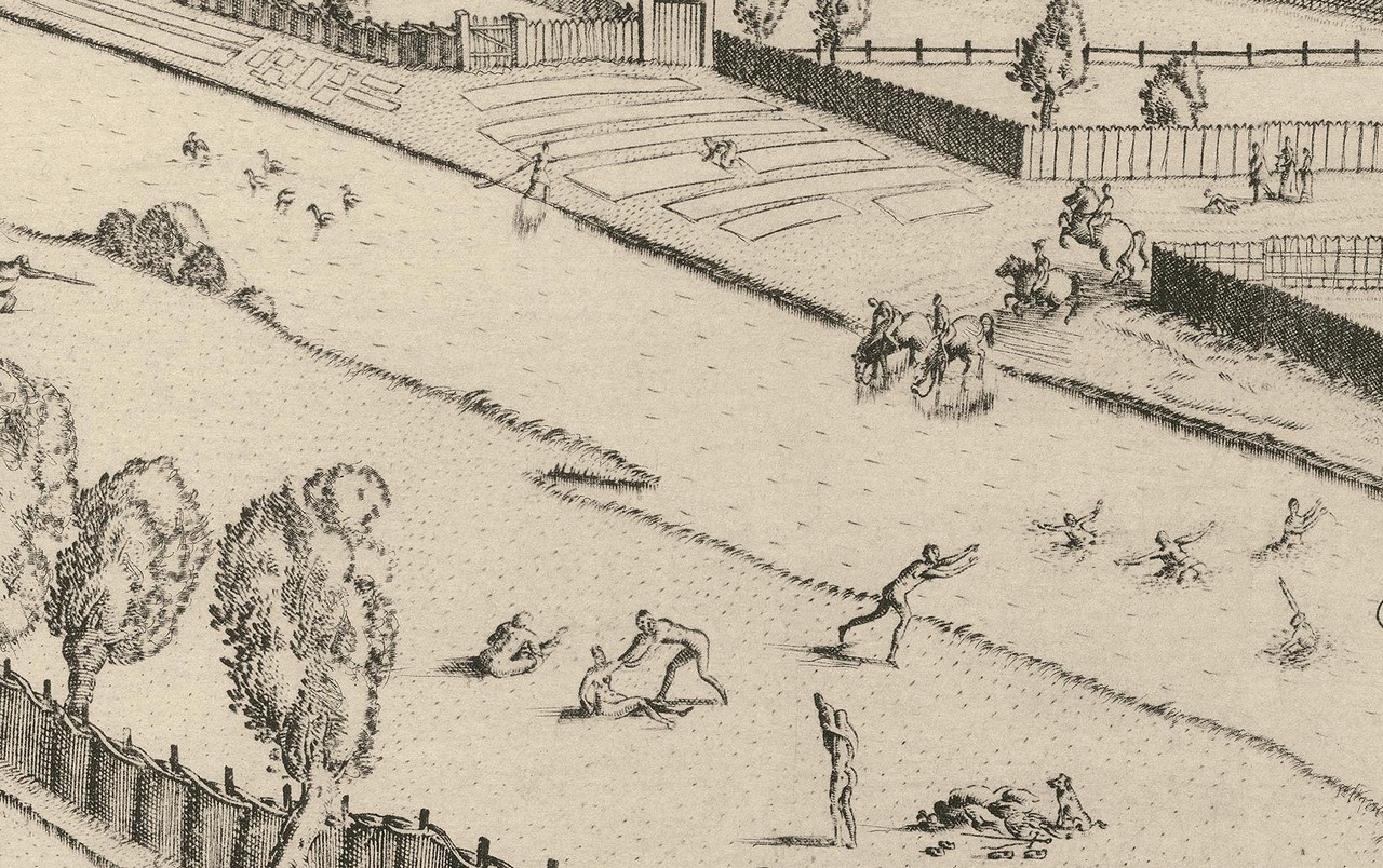 Das Baden in der Aa war um 1570 herum nicht nur möglich, sondern auch üblich wie eine Szene im Vordergrund des Hogenbergschen Kupferstichs belegt.