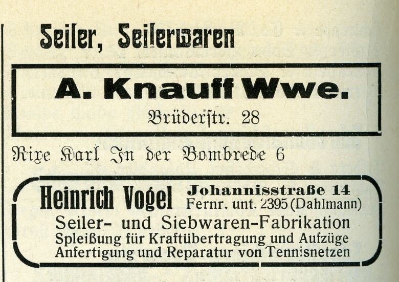 Seilereien im Adressbuch 1936, Kommunalarchiv Herford.