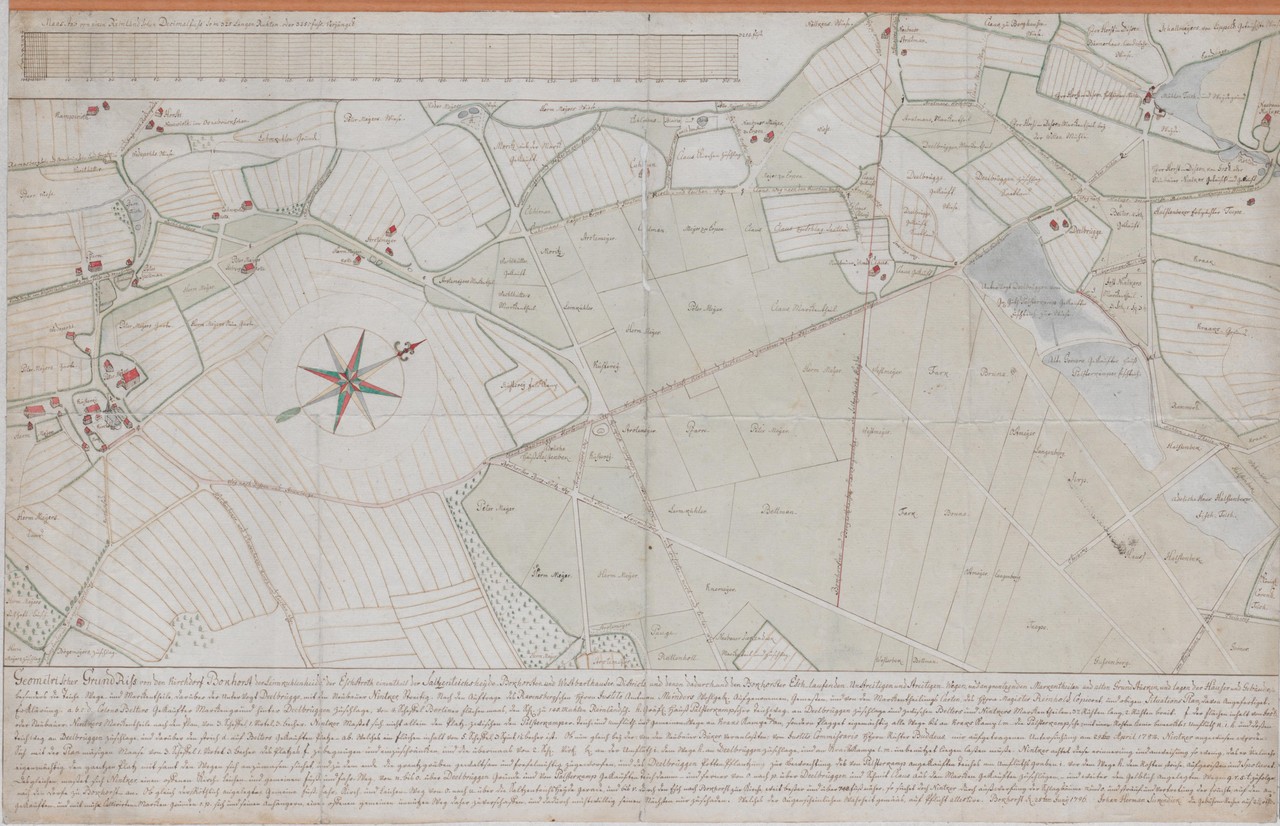LAV NRW W, W 015, Karten A (Allgemein), Nr. 8352: Vermessung des Kirchdorfs Bockhorst von Johann Hermann Siekendiek, 1796.