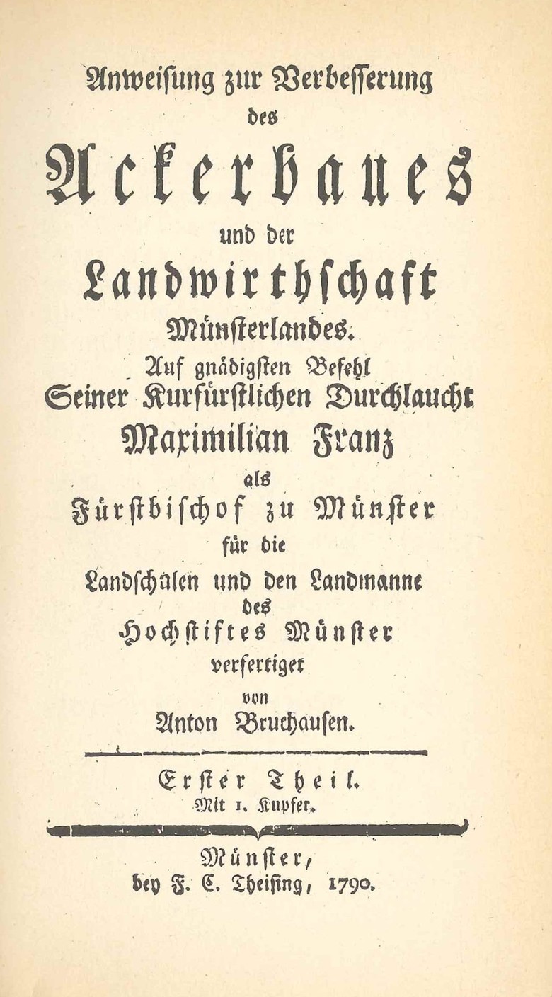 Anton Bruchausen, Anweisung zur Verbesserung des Ackerbaues und der Landwirthschaft Münsterlandes, Faksimiledruck nach der Ausgabe von 1790.
