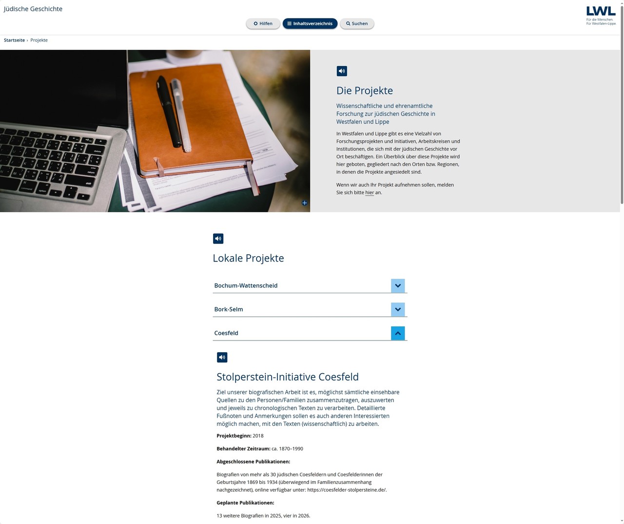 Screenshot der Projektübersicht.
