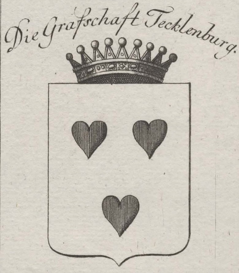 Kupferstich mit dem falsch dargestellten Tecklenburger Wappen aus dem Wappenbuch von Franz Johann Joseph von Reilly, 1791 (Sammlung/Foto: P. Herschlein)