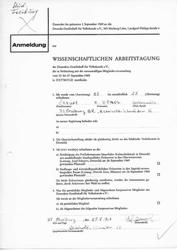 Institut für Kulturanthropologie und Europäische Ethnologie, Universität Freiburg i. Br., DGV-Archiv, Ordner DGV-Arbeitstagung Detmold 1969 III Anmeldungen, Anmeldung zur Arbeitstagung von Z. Şenol Özyurt (25. August 1969). (vergrößerte Bildansicht wird geöffnet)