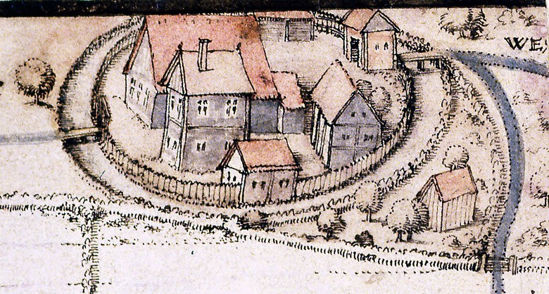 Der untergegangene Gräftenhof Gerkendorp in Ascheberg, um 1560 (LAV NRW, Abt. Münster, Kartensammlung).