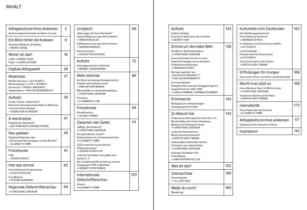 Das Inhaltsverzeichnis der dritten Graugold-Ausgabe (Screenshot: Kommission Alltagskulturforschung für Westfalen).