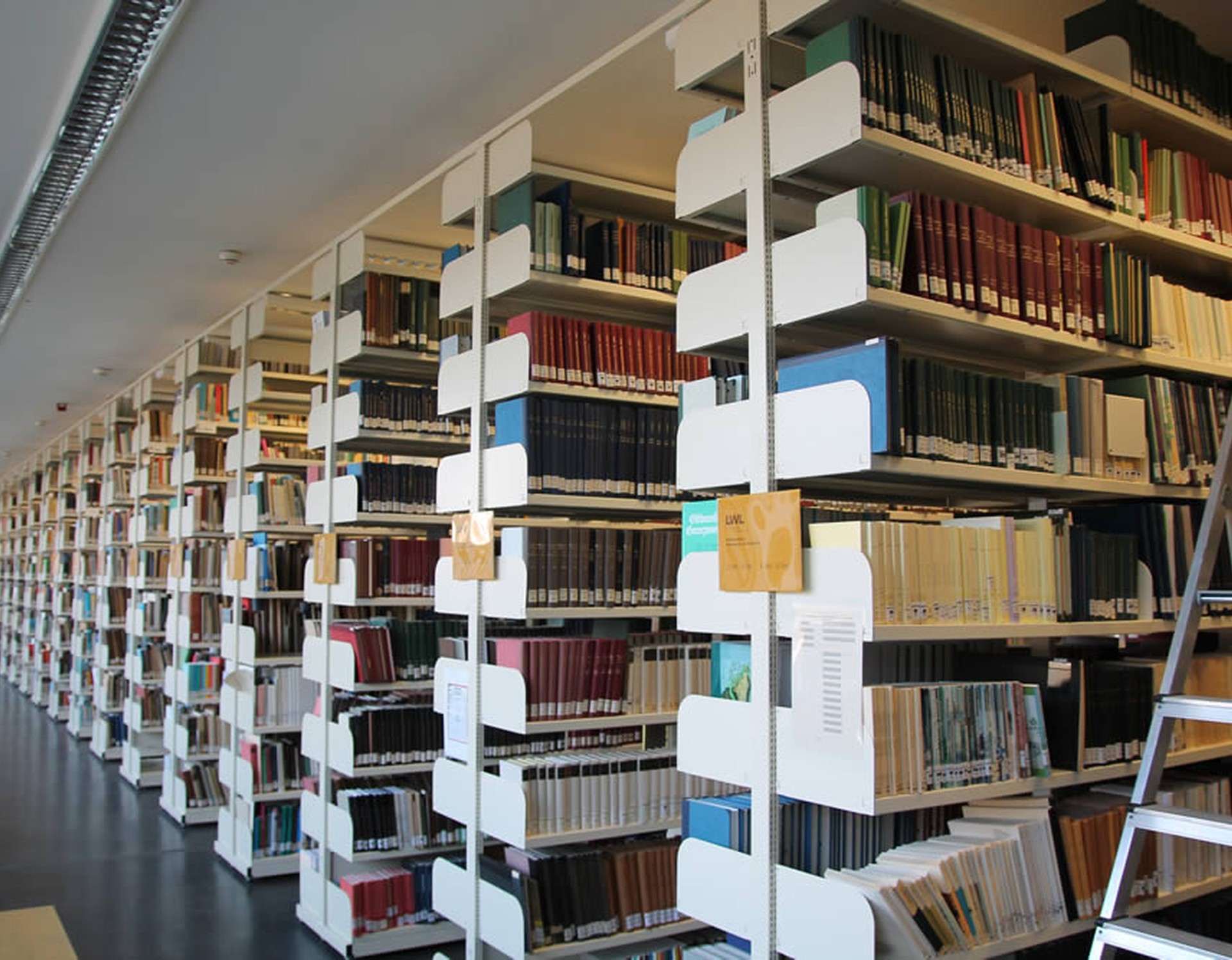 Die Bibliothek der Kommission Alltagskulturforschung mit zahlreichen Regalreihen.