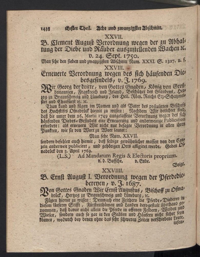B. Ernst August I. Verordnung wegen der Pferdediebereyen, v. J. 1687.