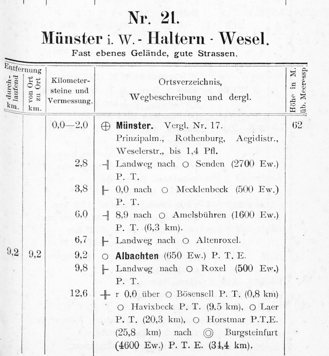 Die Strecke „Münster – Haltern – Wesel“ im Wegweiser für Radfahrer durch den Gau III (Westfalen und Lippe-Detmold) des Deutschen Radfahrer-Bundes.