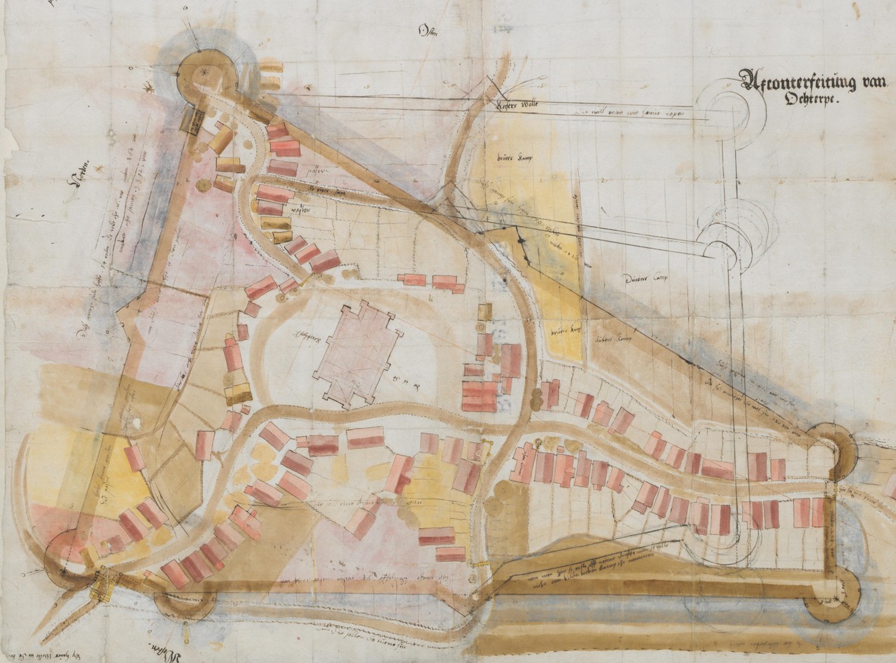Plan für die Befestigung des Dorfes Ochtrup, um 1595 (NRW-Landesarchiv, Abt. Westfalen, Karten A 03780).