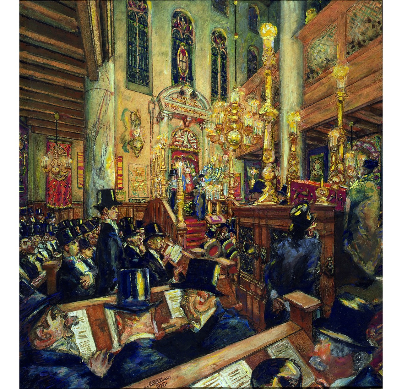 Amsterdam: Das Innere der Aschkenasischen Großen Synagoge. Öl auf Leinwand (1935). Quelle: Joods Historisch Museum, Amsterdam.
