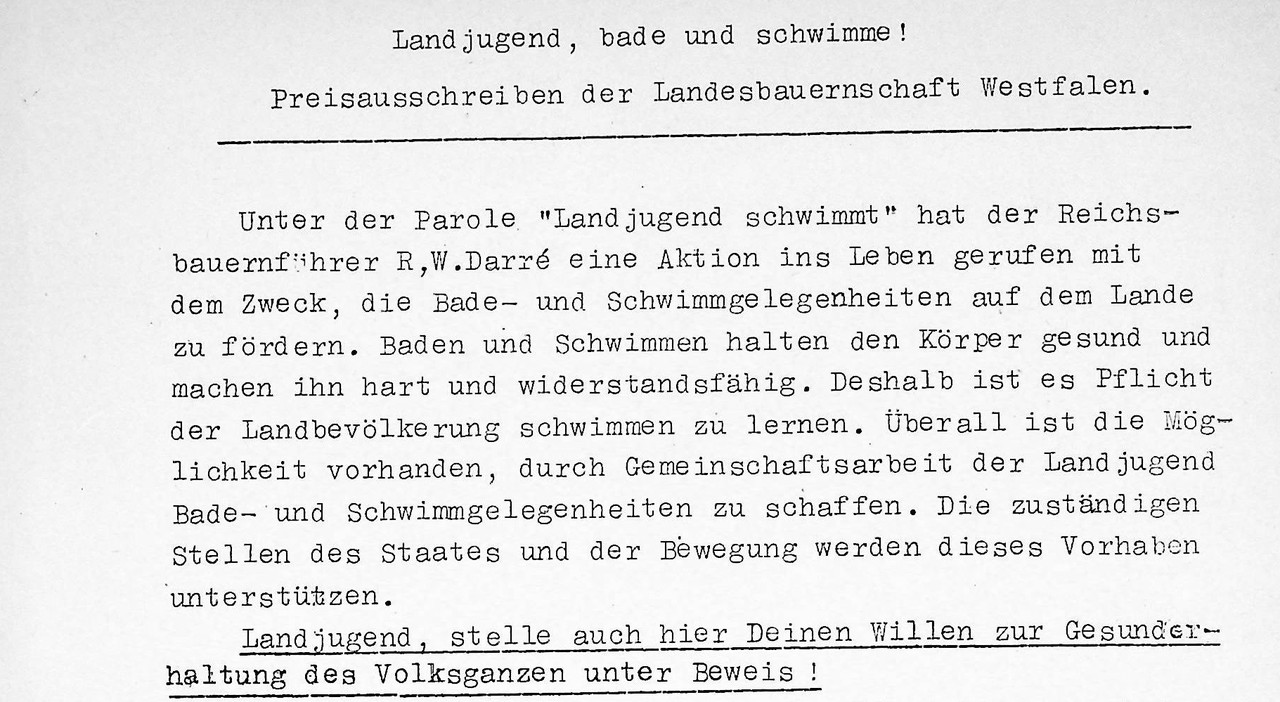 Preisausschreiben "Landjugend, bade und schwimme!". Stadtarchiv Tecklenburg, Bestand D, Nr. 2088.