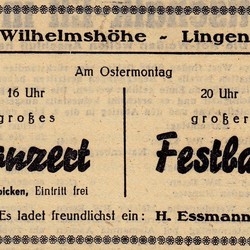 Zeitungsanzeige Eierbicken auf der Wilhelmshöhe, Lingen 1952, Stadtarchiv Lingen. (vergrößerte Bildansicht wird geöffnet)