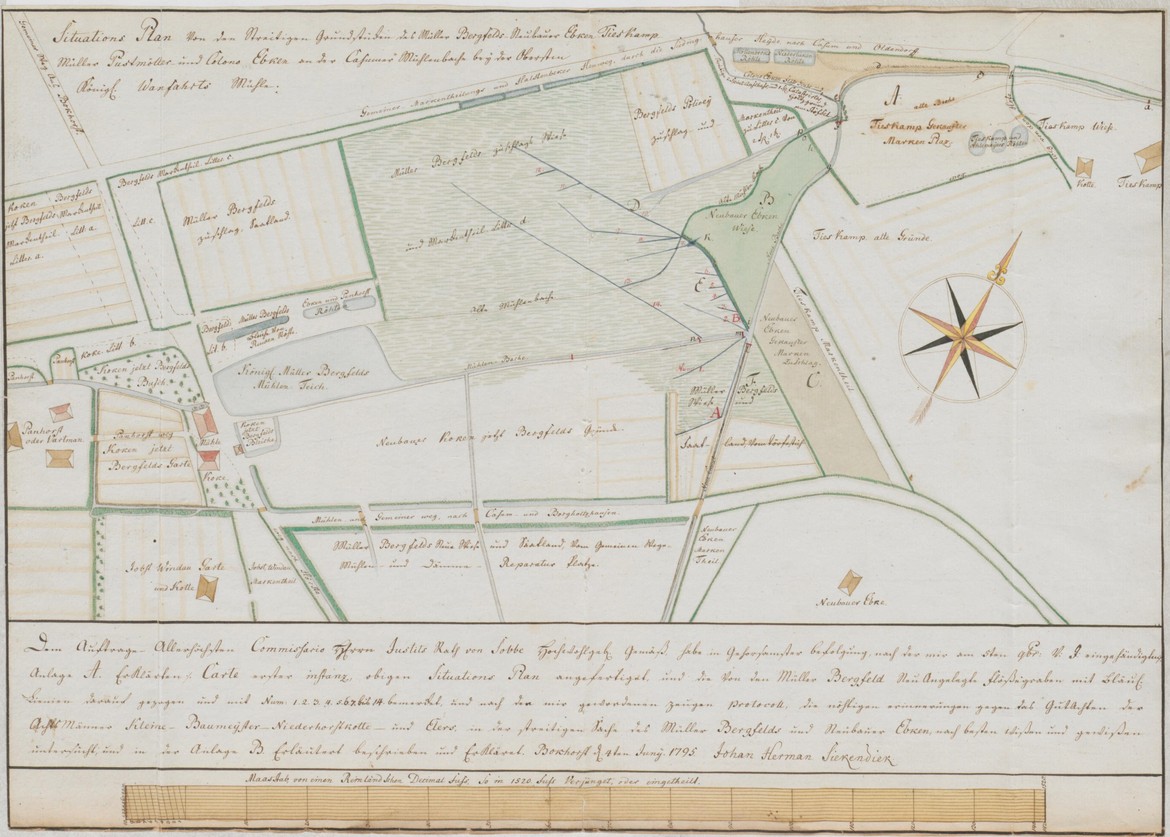 LAV NRW W, W 015, Karten A (Allgemein), Nr. 20188: Karte des Casumer Mühlenbachs von Johann Hermann Siekendiek, 1795.