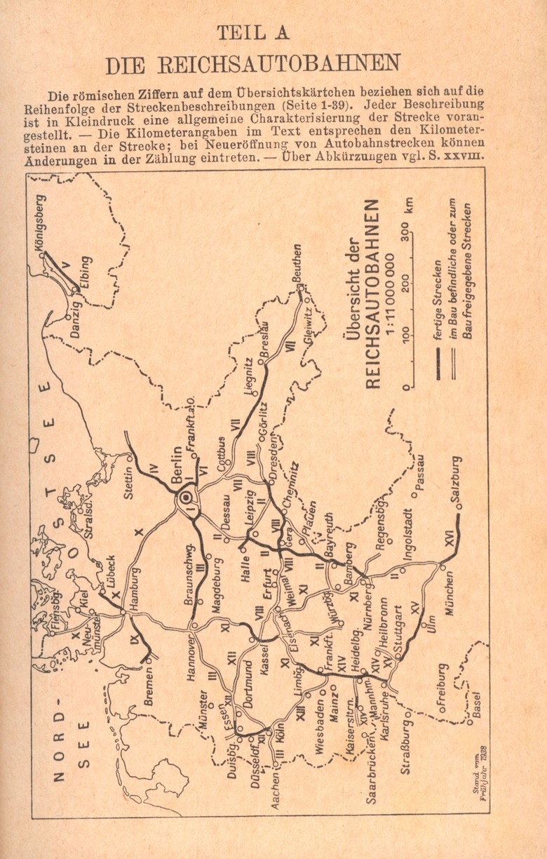 Das Netz der mit zwei Sternen als Sehenswürdigkeit ausgezeichneten Reichsautobahnen wurde auch auf einer Karte veranschaulicht. (Foto: Kommission Alltagskulturforschung)