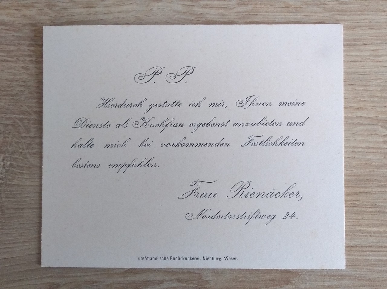 Empfehlungskarte Frau Rienäcker.