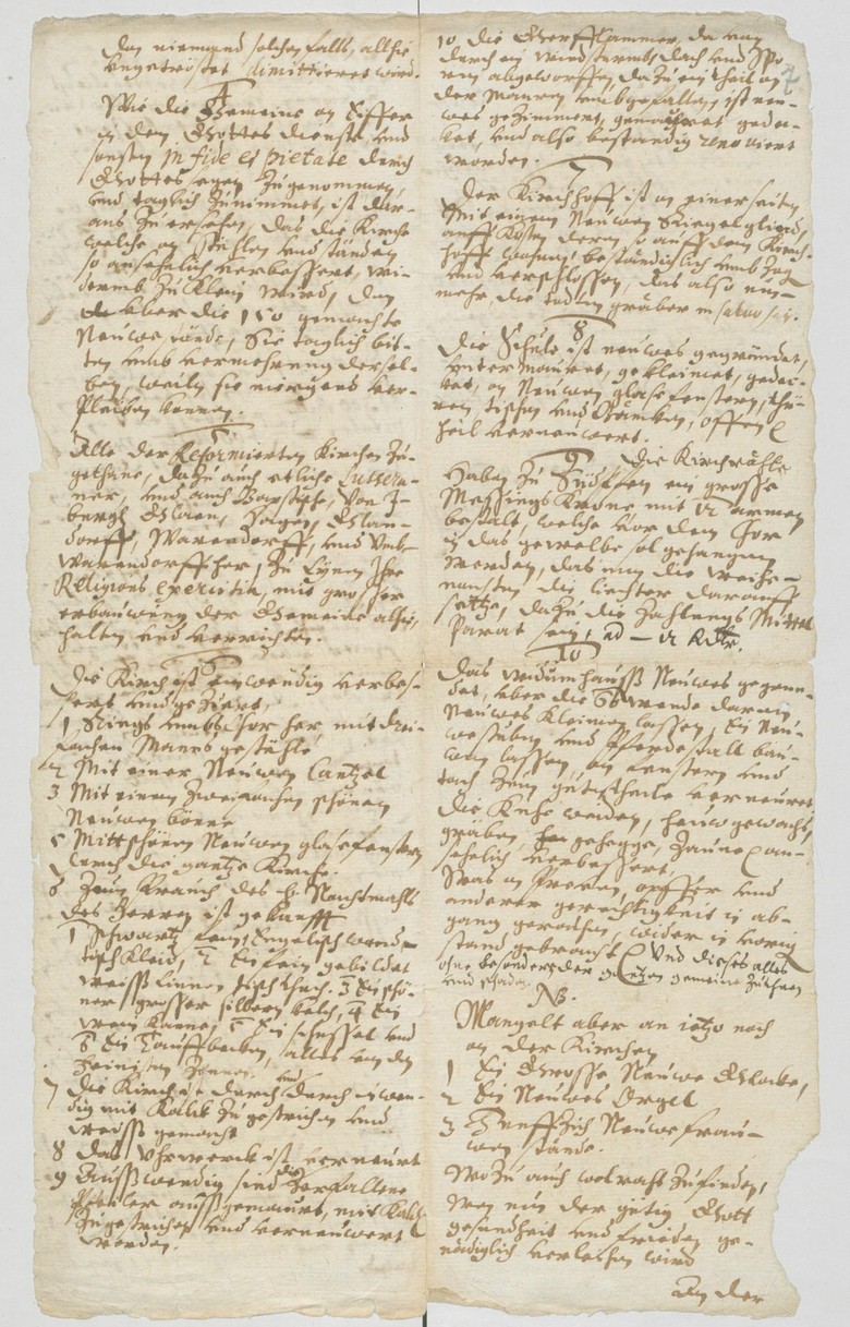Eine Seite aus dem Bericht des Lienener Pfarrers Wilhelm Snethlage an den Tecklenburger Grafen von 1657, in dem er von der Teilnahme von Katholiken am reformierten Gottesdienst spricht. Bild: Landesarchiv NRW, Abteilung Westfalen, Grafschaft Tecklenburg, Akten, Nr. 265.