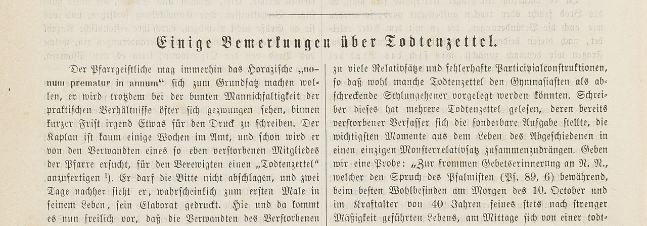 Einige Bemerkungen über Todtenzettel, in: Pastoral-Blatt [...], 6. Jg, Nr. 3 / 1868, S. 34–35.