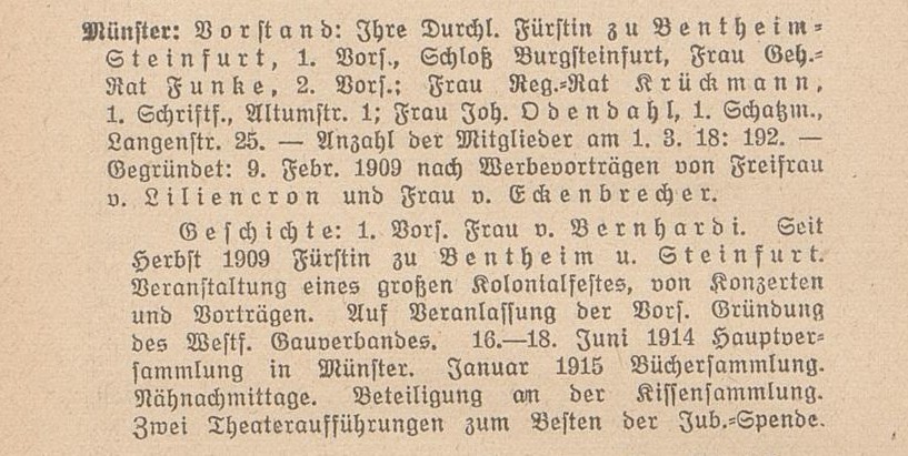 Aus: Ausschuß des Frauenbundes der Deutschen Kolonialgesellschaft (Hg.). 10 Jahre Frauenbund der Deutschen Kolonialgesellschaft. Festschrift zum 11. Juni 1918, Kolonie und Heimat Verlagsgesellschaft m. b. H. 1918, S. 68. Staats- und Universitätsbibliothek Bremen, Sa 5923/372, https://nbn-resolving.de/urn:nbn:de:gbv:46:1-12172 / Public Domain Mark 1.0.