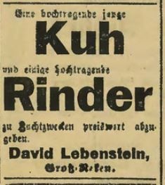 Inserat des Viehhändlers Davis Lebenstein, BZ, 11.4.1918.