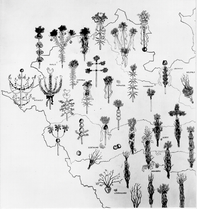 Ausschnitt aus einer Karte mit den Zeichnungen verschiedener Palmstockformen.