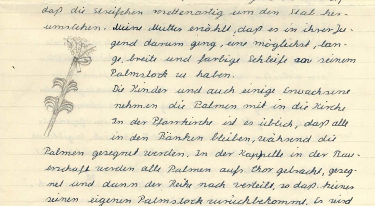 Ausschnitt des Berichtes von Maria Horsthemke, Everswinkel, aus dem Jahr 1958, Archiv für Alltagskultur in Westfalen, MS01435.