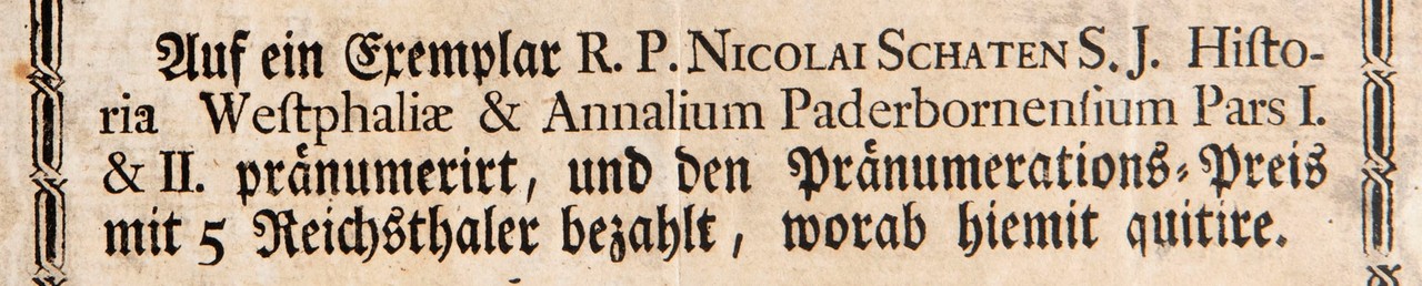 Die pränumerierten Bücher – Detail aus dem Pränumerationsschein (Privatbesitz, Foto: Stadtmuseum Münster, Henrike Kelsch)