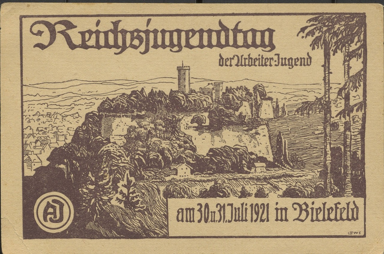 Abb. 1: Archiv der Arbeiterjugend (AAJB), Fotosammlung, 02/6: Postkarte zum Reichsjugendtag der Arbeiter-Jugend in Bielefeld 1921, hg. vom Hauptvorstand des Verbandes der Arbeiterjugend-Vereine Deutschlands, Berlin.