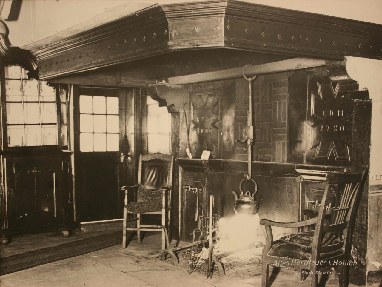 Herdfeuer von 1780 auf einem Schulzenhof in Burgsteinfurt, Foto um 1940.