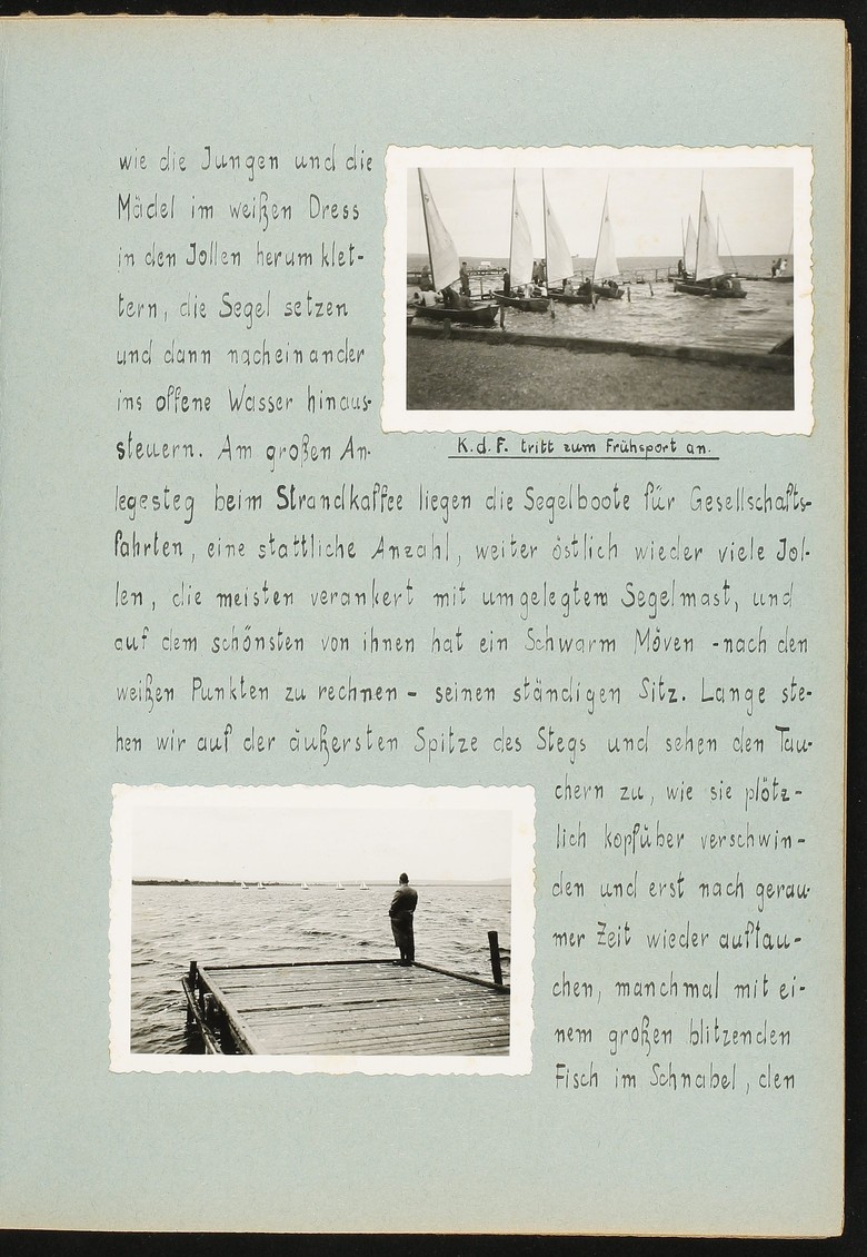 Das obere Bild zeigt die KdF-Segelboote, das untere Bild vermutlich Kurt Fischer.
