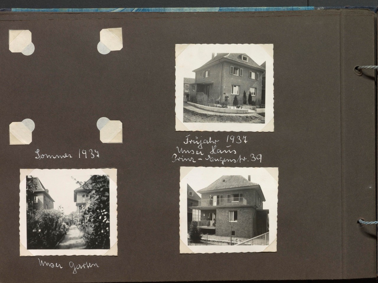 Eine von mehreren Albumseiten, die den Umzug 1937 in die Prinz-Eugen-Straße zeigen. 1939 wurde es zu einem sogenannten ‚Judenhaus‘ umfunktioniert. Villa ten Hompel, Dep. 446 Schlautmann/Möllenhoff.