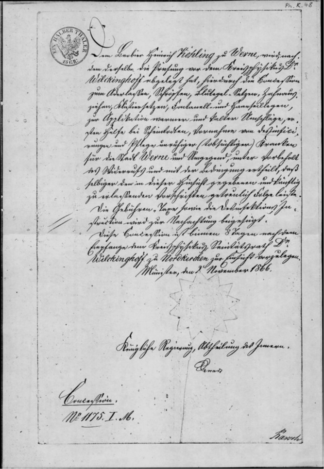 Konzession für einen Barbier, 1866, Archiv der Volkskundlichen Kommission, Schriftenarchiv Inventar-Nr. K00028.0000.