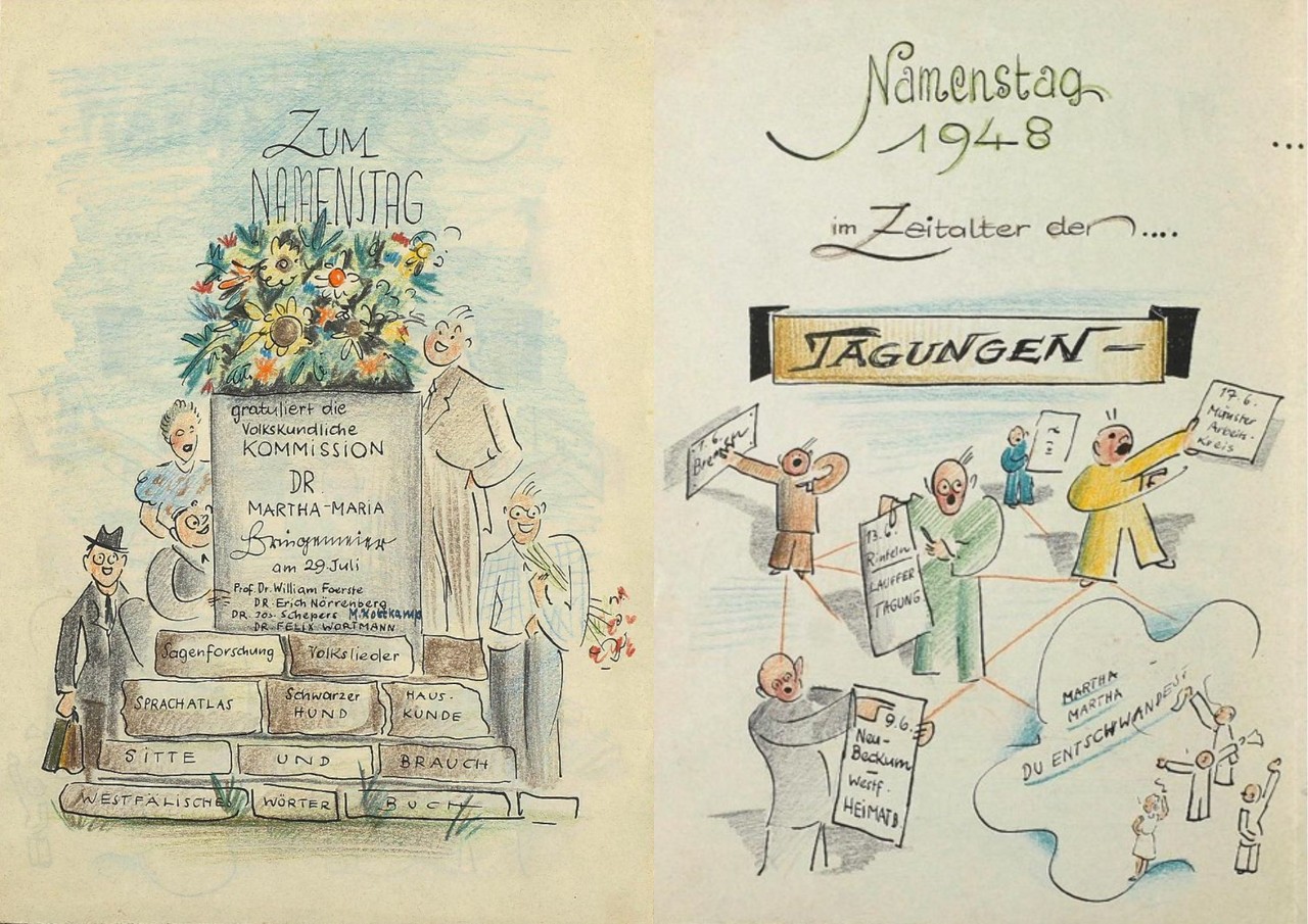 Illustration zum Namenstag Bringemeiers, 1948 (Archiv für Alltagskultur in Westfalen, K02779.0014).